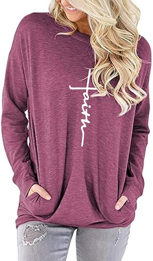 Akihoo Womens Casual Long Sleeve Tunic Tops Crew Neck Shirt Blouses