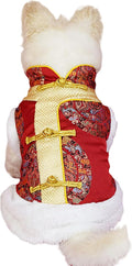 BAMY New Year Small Dog Coat Warm Cat Costume Winter Pet Clothes Vest of The Tang Dynasty Christmas Hoodie for Boy Puppy Kitten Teddy Bichon (M (Chest Circumference 18.1in))
