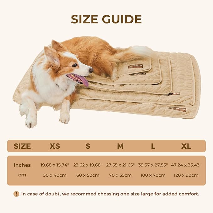 Pelsbarn Dog Cooling Mat- Ice Silk Summer Comfort, Self Cooling, Non-Slip Dog Pad, Durable & Washable, Mat for Extra Large Dogs 33"" x 45"", Support Shelter Dogs with Every Purchase (Beige)