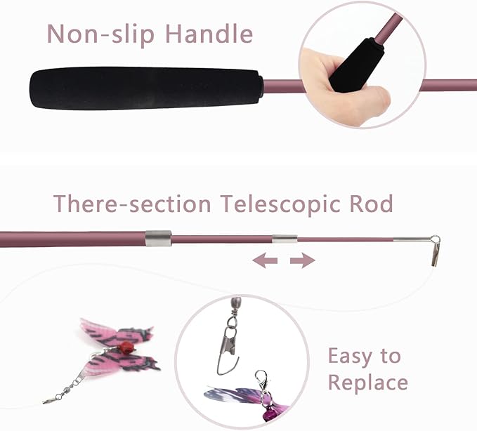 SONGWAY Cat Butterfly Toys - 13 Pieces Cat Toy Set with Retractable Wand and Butterfly Toy Replacement with Bell, Interactive Toys for Indoor Cats Kittens