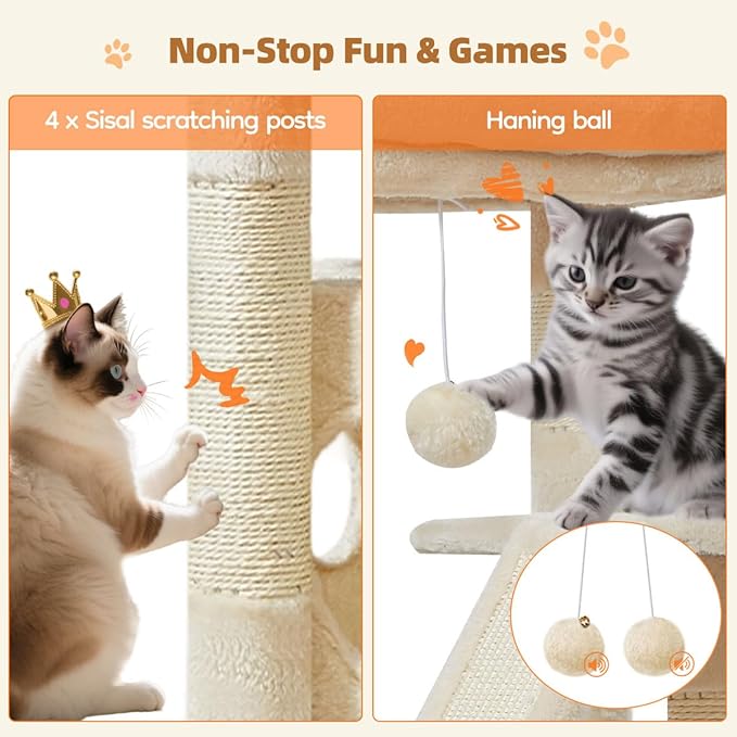 Taoqimiao Cat Tree,38.5-Inch Cat Tower for Indoor Cats,Suitable for Kittens with Luxurious cat condo with Adjustable Baskets and Luxurious Perch Beige MS029SM