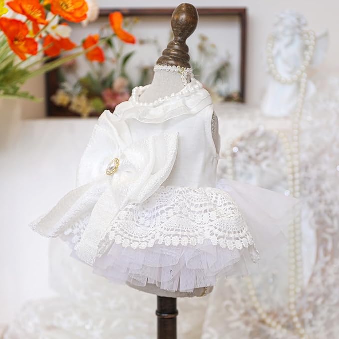 Fashion Sweet Puppy Dog Blingbling Princess Skirt Pet Dog Lace Cake Camisole Tutu Dress E-White-1 S