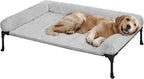 Veehoo Orthopedic Elevated Dog Bed with Fluffy Plush Bolster Cushion, Indoor Raised Dog Beds for Large Dogs, Soft Pet Sofa Cot with Removable Washable Mat, No-Slip Feet, 42 x 30 inches, Grey