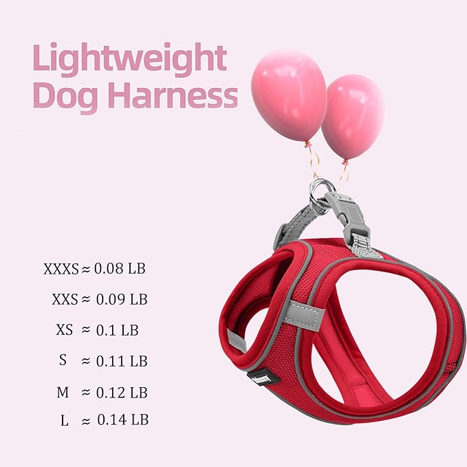 Solmoony Sparkly XXXS Dog Harness and Leash Set, Step in Soft Light Puppy Vest, Breathable Reflective Pet Harness for Walking, Puppy Harness for Small Dogs Cats (Red, XXXS)