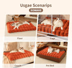 Self-Warming Cat Bed, Plush Faux Fur Pet Bed Mat with Anti-Slip Bottom, Ultra Soft Heated Pad for Cats & Kittens, Cozy Fluffy Bed for Window & Sills Couches, Machine Washable, 23x15 Inch Orange