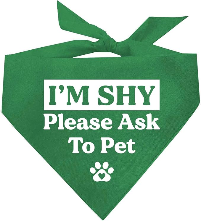 I'm Shy Please Ask to Pet Dog Bandana (Green, XS 590)
