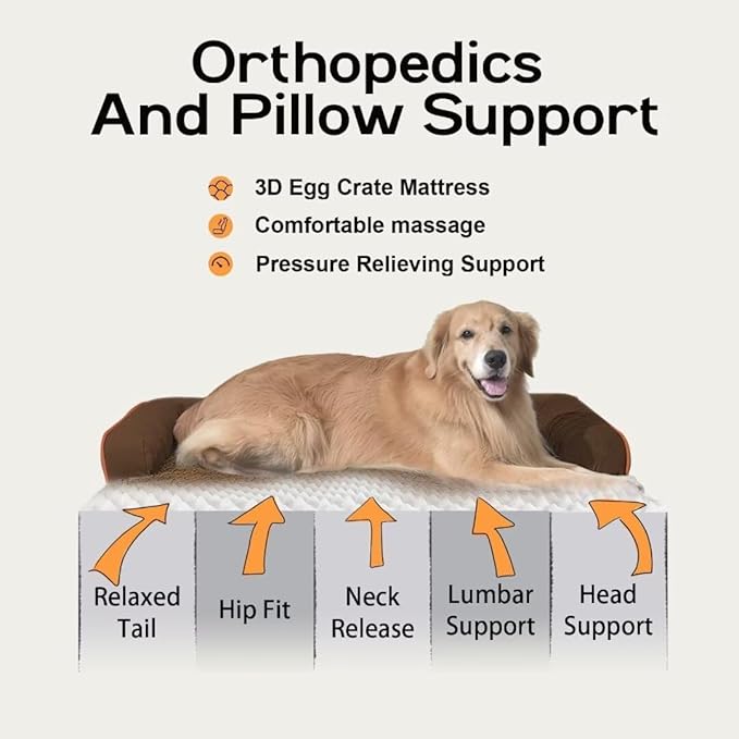 Extra Large Dog Bed-Orthopedic Waterproof XL Dog Bed for XLarge Extra Big Dogs - Foam Couch Sofa Washable with Removable Cover-Coffee