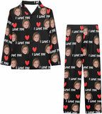 Artsadd Girls Pajamas Set Custom Face Pet Photo Long Sleeve Sleepwear Personalized Printed V-Neck Button-up Pants Nightwear