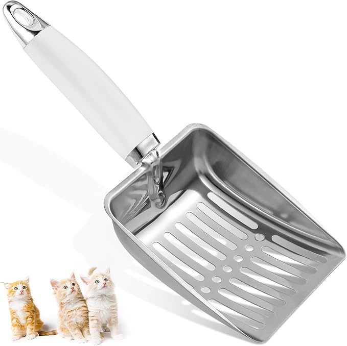Cat Litter Scoop - Stainless Steel Metal Cat Litter Scoop-Sturdy Mesh Scooper - Mesh Shovel-Easy to Clean - Suitable for Cat Litter Box -Grey White-Christmas