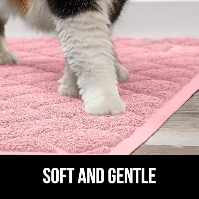 GORILLA GRIP Cat Litter Box Mat, 47x35, Water Resistant, US Designed Kitty Litter Trapping Mats, Easy to Clean, Scatter Control, Less Mess and Clean Floors, Kitten Supplies for Indoor Cats, Light Pink