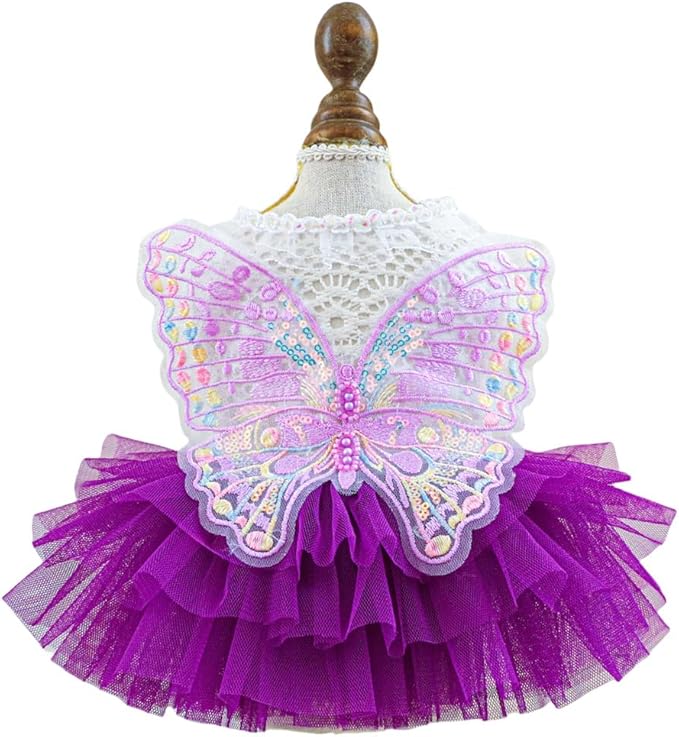 Fashion Sweet Puppy Dog Blingbling Princess Skirt Pet Dog Lace Cake Camisole Tutu Dress B-Purple M