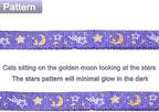 Cat Harness and Leash Set for Outdoor Walking Escape Proof Adjustable Soft Safety Strap with Golden Star and Moon Design Glow in The Dark Purple XL