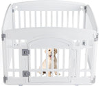 Sweetcrispy Plastic Dog Playpen - 4-Panel 24" Expandable & Durable Pet Fence for Medium Dogs - Indoor & Outdoor Portable Puppy Playpen with Secure Locking Door, White