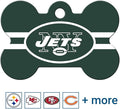 GoTags Personalized New York Jets Dog Tag, Brass Metal Bone Shape Pet ID Tag Engraved with Name and Custom Text, Every NFL Football Team Pet Apparel (Large)
