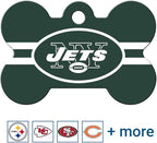 GoTags Personalized New York Jets Dog Tag, Brass Metal Bone Shape Pet ID Tag Engraved with Name and Custom Text, Every NFL Football Team Pet Apparel (Large)