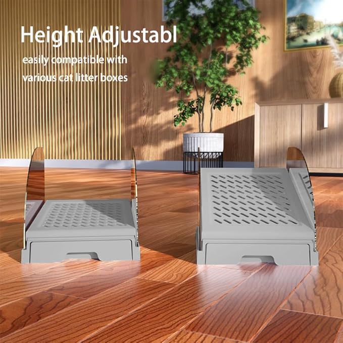 Plastic Inclined Steps Assist in Using Various Sizes of cat Litter Boxes. Plastic Large cat Litter Boxes Inclined Steps are Non Stick，Height Adjustable，Easy to Clean (Gray Small)