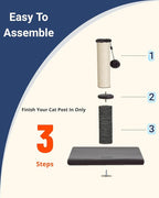 Happi N Pets Cat Scratching Post, Cat Scratcher for Indoor Cats, Sisal Scratching Post & Carpet Post in One, Stable Kitten Scratching Post with Replaceable Toy, Extra Free Toy, Smokey Gray