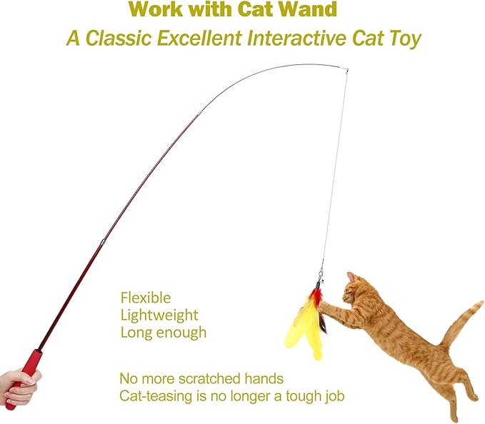 11PCS Cat Feather Toys Refills, 10PCS Feathers and 1PC String, Interactive Cat Wand Toy Replacement for Bored Indoor Adult Cats & Kittens