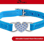 Heart Bling Cat Collar with Safety Belt and Bell Adjustable 8-10 inches for Kitten Cats (Blue)