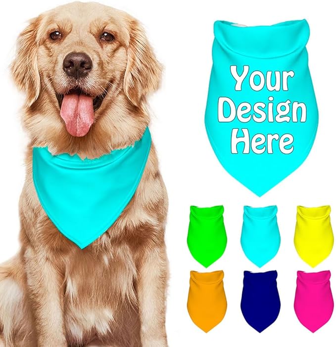 Dog Bandanas Custom Boy and Girl Dogs Scarf Add Your Design Personalized Pet Scarfs with Picture Image Text Customized Head Scarf for Small Medium Large Dogs Cats, Cyan