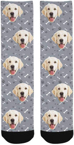 MyPupSocks Custom Personalized Photo Pet Face Socks, Cat and Dog Tracks Paws Bones Crew Socks with Picture for Men Women