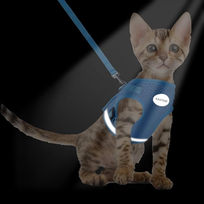 Cat Harnesses and Puppy Harness with Leashes Set, Escape Proof Cat Harness, Adjustable Reflective Soft Mesh Vest Fit Puppy Kitten Rabbit Ferrets's Outdoor Harness