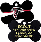 GoTags Personalized Atlanta Falcons Dog Tag, Brass Metal Bone Shape Pet ID Tag Engraved with Name and Custom Text, Every NFL Football Team Pet Apparel (Large)