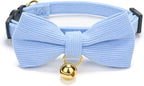 Soft Corduroy Cat Collar, Plaid Pattern, with Bell and Bowtie, Quick Release,Safety Breakaway Clasp, Adjustable for Kitten and Cats.(White+Blue)