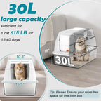 SZEE XL Stainless Steel Litter Box with Lid, Extra Large Metal Covered Litter Box, Stainless Box Easy Clean, Activated Charcoal Odor Control Design, Includes Litter Scoop & Mat & Step, White