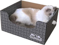 Extra Large Cat Cardboard Scratch with Box Bigger Space Double-Sided Scratching Refillable Pad Scratcher Board Window Handle Design Easy to Clean Scraps Scratched Bed for Indoor Cats (Grey)