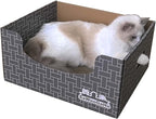 Extra Large Cat Cardboard Scratch with Box Bigger Space Double-Sided Scratching Refillable Pad Scratcher Board Window Handle Design Easy to Clean Scraps Scratched Bed for Indoor Cats (Grey)