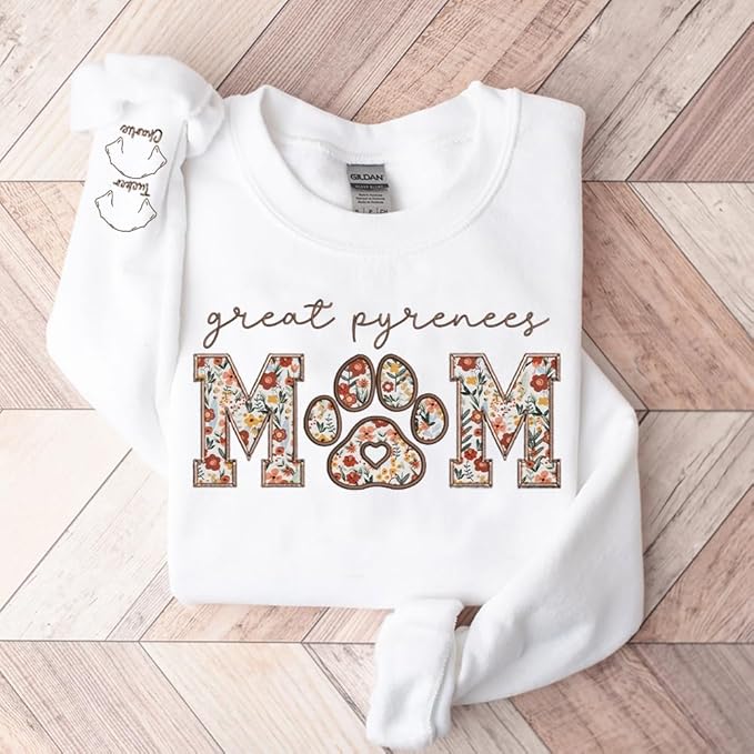 CHILLEVER Personalized Embroidered Dog Mom Sweatshirt, Dog Mama Crewneck, Gift for Mom, Pet Name On The Sleeve