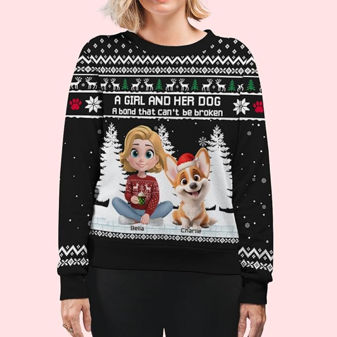 Wrappiness A Girl And Her Dog Christmas Sweatshirt - Cozy Unisex Fit Custom Shirt - Cute for Women Pet Lovers