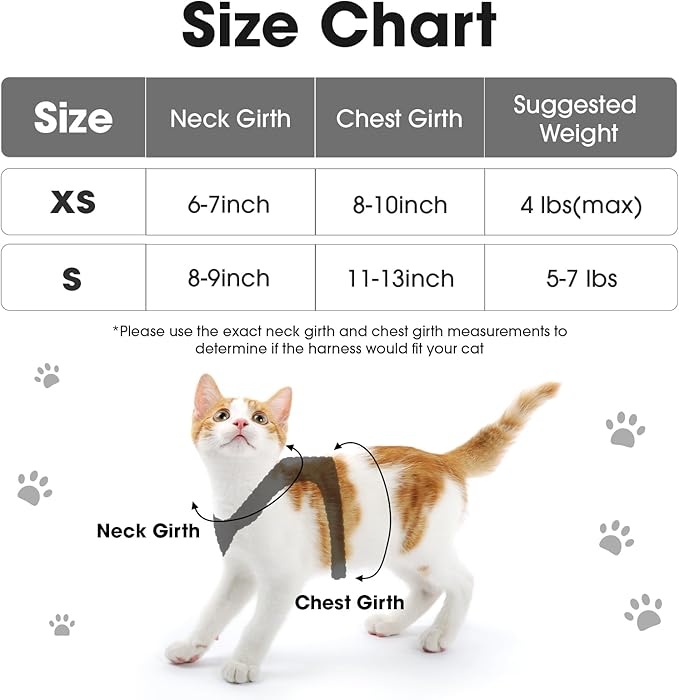 Cat Vest Harness and Leash Set for Walking Escape Proof, Adjustable Kitten Harness Breathable Mesh with Reflective Strips Harness for Kitty Puppy Bunny (Black,XS)