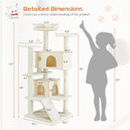 Sweetcrispy 54 Inch Cat Tree Tower, Multi-Level Tower with Cat Scratching Post, Indoor Cat Condo with Climbing Ladder, Plush Toy, Play House for Cat, Beige