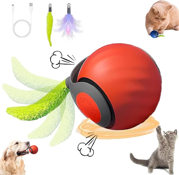 Speedy 2.0 Tail Cat Toys for Bored Indoor Adult Cats,2025 New Generation Interactive Cat Toys for Indoor Cats,Automatic Moving Ball with Tail,Cat, Orange