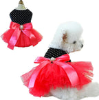 Black Polka Dot Dog Dress with D-Ring, Puppy Wedding Attire for Small Dog Girl,Cat Birthday Outfit, Red Tutu Party Dress for Kitten Chihuahua Yorkie Pomeranian (Black, X-Small)