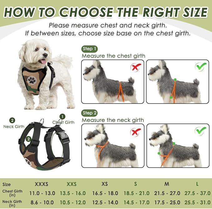 SlowTon Dog Seat Belt Harness for Car, Dog Car Harness Adjustable Mesh Breathable & Dog Seatbelt Safety Tether with Elastic Bungee for Small Medium Large Pets(Camouflage, Double Clip, XXXS)