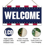 Welcome Sign for Front Door, Welcome Decor Wooden Hanging Sign, Patriotic American Theme Wall Hanging Decor, Funny Wooden Outdoor Front Door Decoration 13.8X6.9 inches
