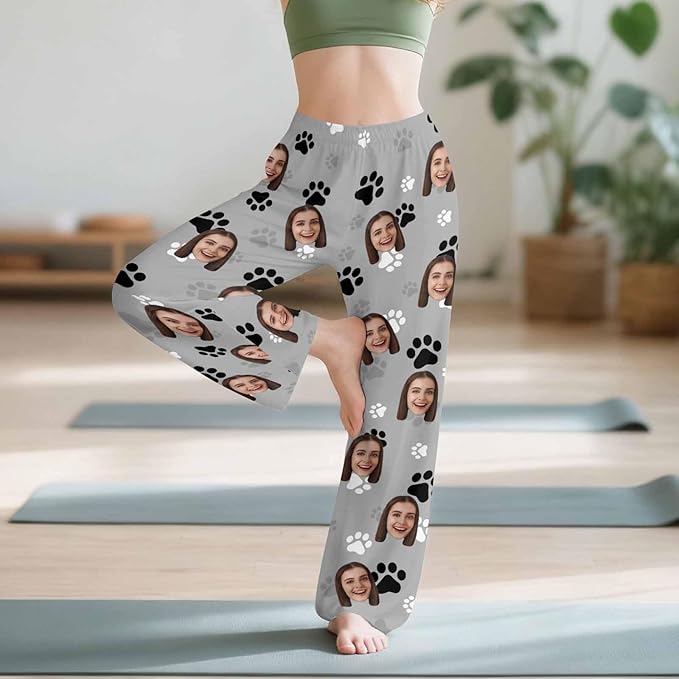 Custom Couple Pajama Pants Sock with Funny Face, Personalized PJ Anniversary Birthday Women Men Pants