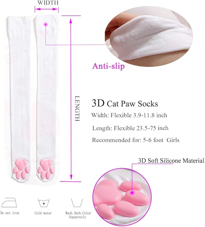Cat Paw Thigh High Socks Golves, Cute Soft 3D Toe Beans Socks Mittens Kitten Claw Pad Socks for Girl Women Cosplay Set…