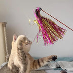 Cat Wand Toys, 4 PCS Tinsel Teaser Wand Shiny Ribbon Kitty Toy Interactive Cat Toy Kitten Wands for Indoor Cat Kitten Having Fun Exerciser Playing