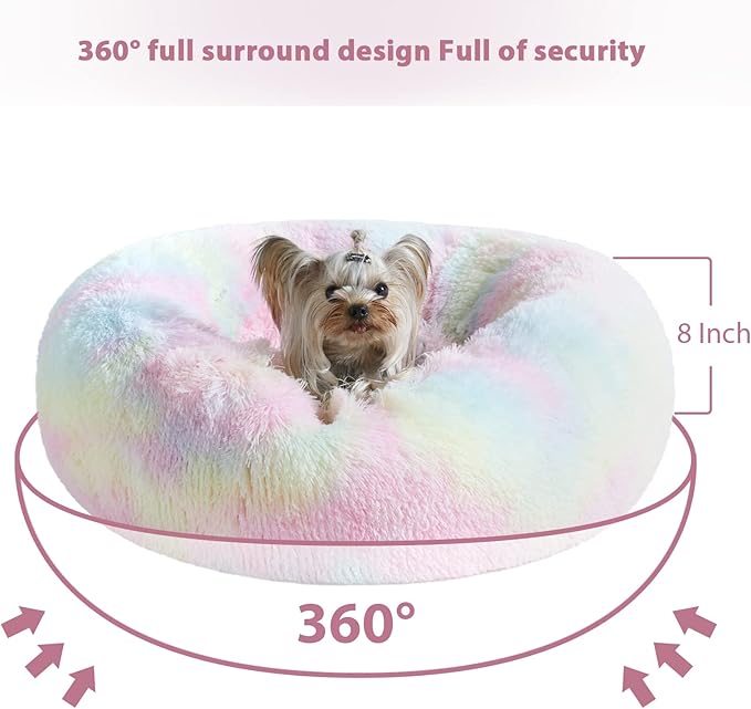 WNPETHOME Calming Dog Bed Cat Bed Donut, Faux Fur Pet Bed Self-Warming Donut Cuddler, Comfortable Round Plush Dog Beds