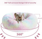 WNPETHOME Calming Dog Bed Cat Bed Donut, Faux Fur Pet Bed Self-Warming Donut Cuddler, Comfortable Round Plush Dog Beds (20 x 20 x 8 Inch, Rainbow)