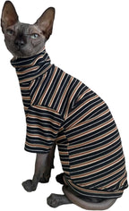 Vintage Stripes Sphynx Hairless Cats Shirt Cotton Cat Turtleneck Pet Clothes Kitten T-Shirts with Sleeves for Sphynx Cats (Vintage Black, XX-Large)