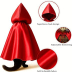 Red Cat Cloak with Hood for Indoor Cats, Funny Superhero Cosplay Halloween Costume for Pets, Cute Cape for Party Photos and Dress-Up – Big/Middle Size