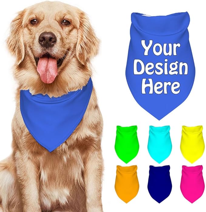 Personalized Dog Scarf Add Your Design Custom Dog Bandanas with Photo Name Text Image Customized Triangular Head Scarf Gifts for Small Medium Large Dogs Cats Pets, RoyalBlue