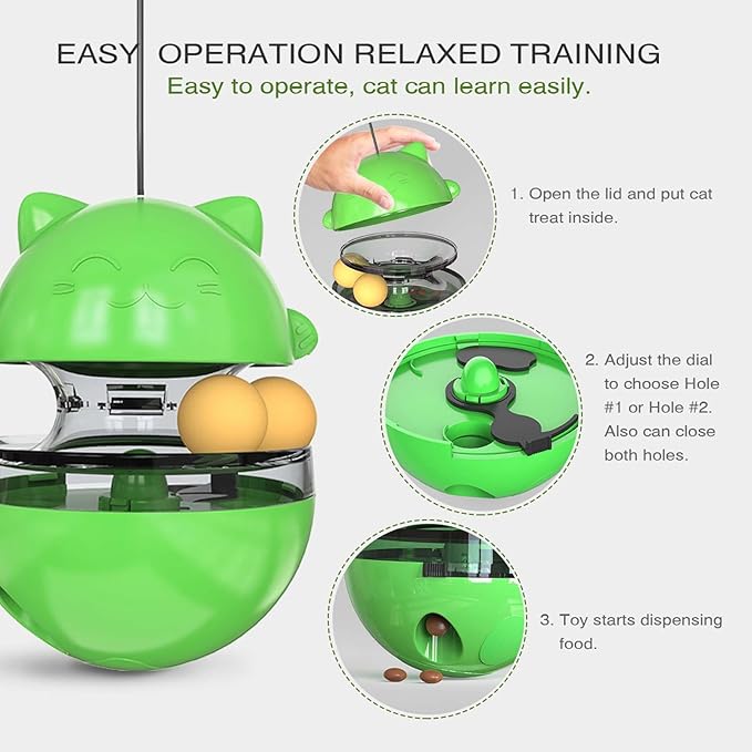 Cat Toy for Indoor Cats Wobble KittenTreat Dispensing Ball Food Dispenser Puzzle Slow Feeder Balls Kitty Stimulating Indoor Interactive Brain Game Toys Gift (Green)