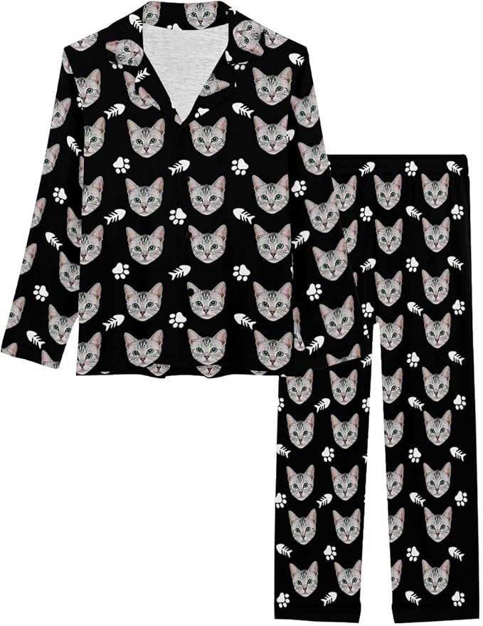 MyPupSocks Custom Face Pajamas for Women Set, Personalized Photo Long Sleepwear XS-XXL