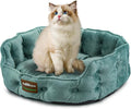 ClevaHome Cat Dog Bed for Small Pets up to 15lbs - Round Cat Beds for Indoor Cats, Machine Washable Comfortable Pet Bed for Puppy and Kitten with Non-Slip Bottom (Washed Green)